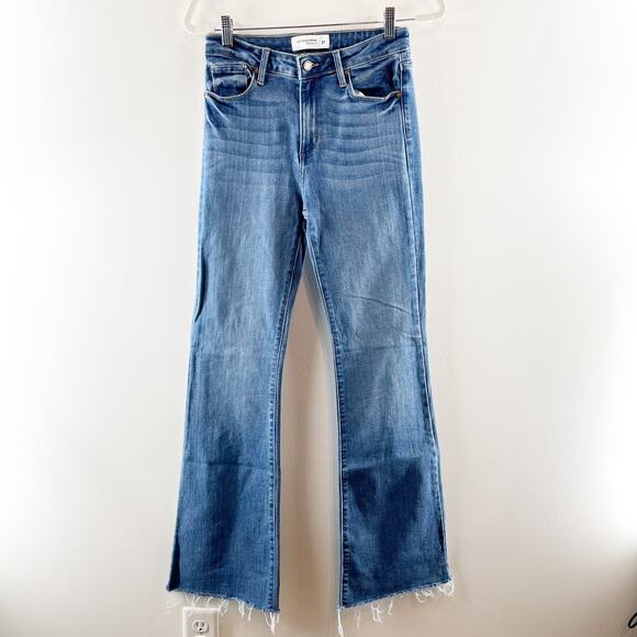 Just Black Denim Mid Rise Fall Flare Raw Hem Jeans Medium Wash Blue 27 - Picture 2 of 10